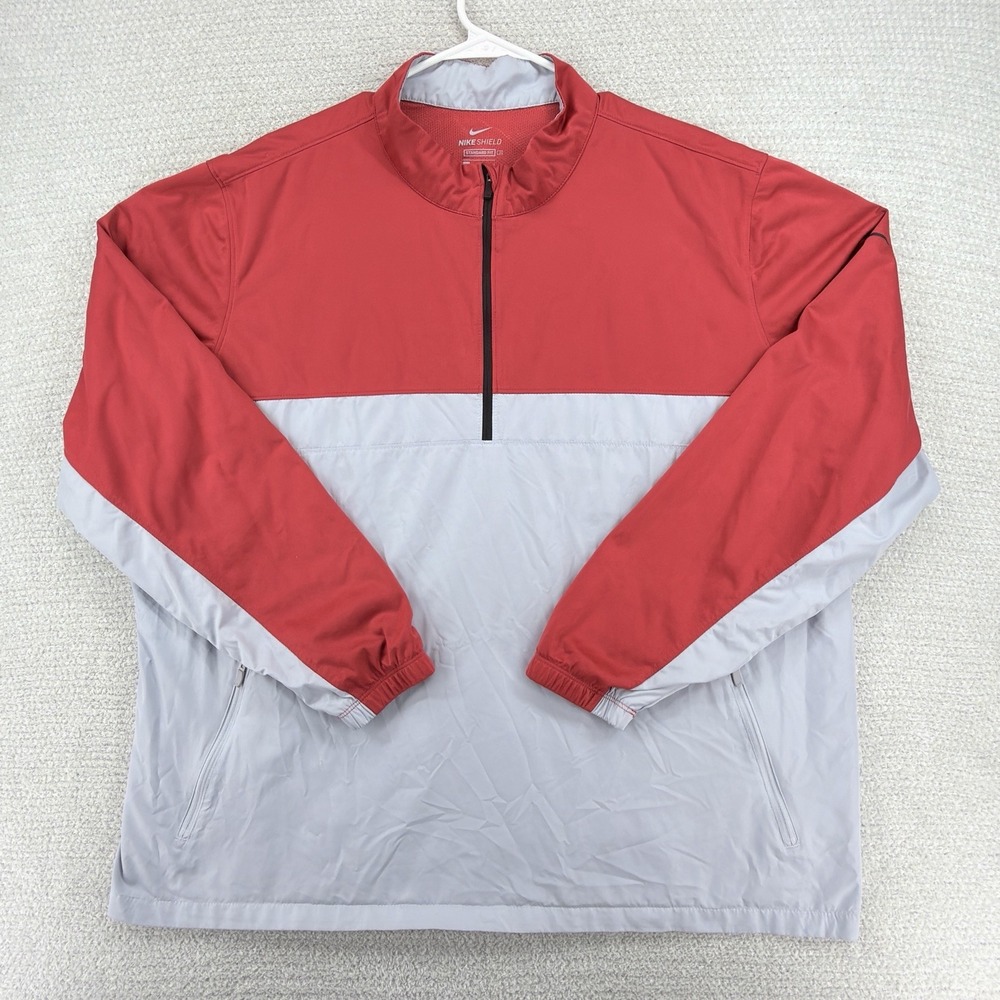 Nike Golf Shield Victory Jacket Mens 2XL Red Gray 1/2 Zip Windbreaker BV0387
